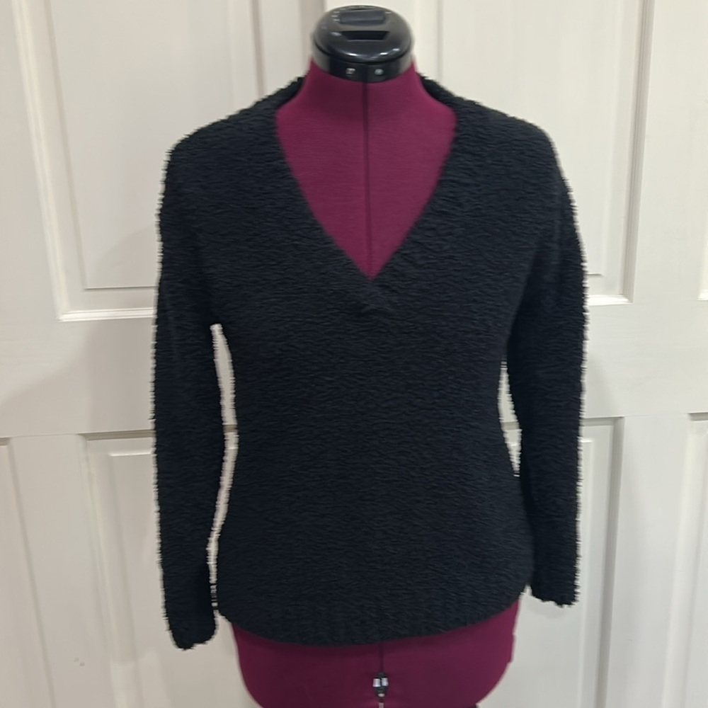 Bella Dahl Fuzzy Black V-Neck Sweater - Size XS